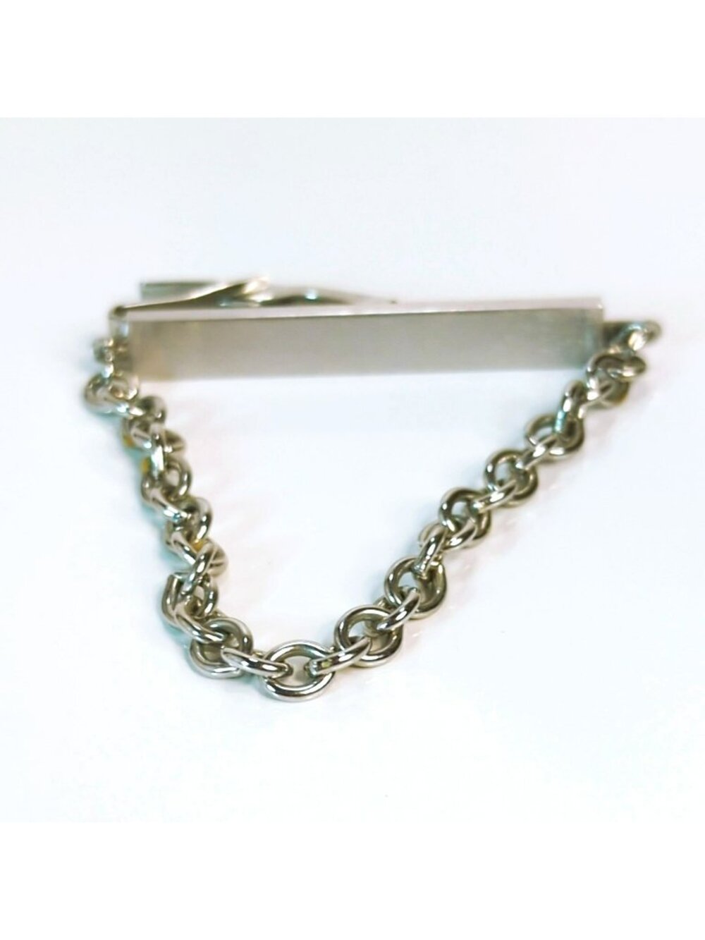 Vintage Sarah Coventry Silver Tone Engravable Tie Bar Clip Chain 2 Inch Signed